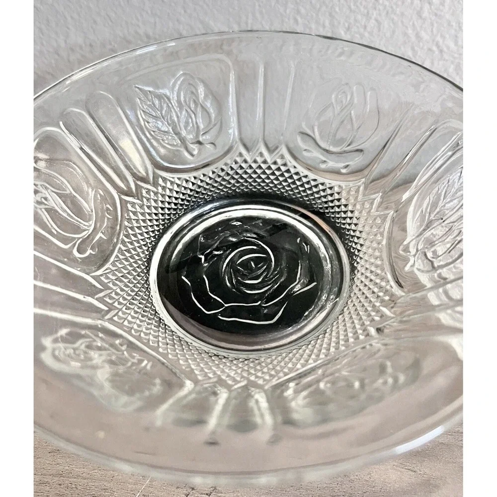 Vintage KIG Indonesia Rose Pattern Clear Glass Bowls 7